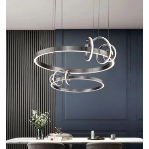 Lustra LED Tip Pendul RFAN, Model R9147/600+400, Cu Telecomanda, 3 Tipuri De Lumina, Inaltime Reglabila, 128W, Gri