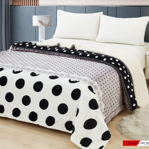 Pătură Luxoasă Cocolino din Microfibră Ultra-Moale, cu Blăniță Sherpa, 200x230 cm - Confort Maxim și Design Elegant pentru Nopți Perfecte, Alb, Negru, Buline