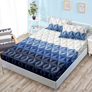 Cearsaf cu elastic, FINET, 160x200cm, 2 fete de perne 50x70cm, Gri, Albastru, Forme Geometrice – confort și eleganță pentru patul tău