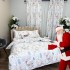 Set Lenjerie Pat Dublu Crăciun 4 Piese + 2 Draperii 150x235cm din Bumbac Satin DELUXE – Confort și Eleganță, Fabricat în România, Alb, Multicolor Pastel, reni, fulgi de nea, brazi [9]
