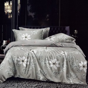 Lenjerie pat dublu,  FINET, 6 piese, Gri, flori