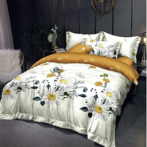 Lenjerie pat dublu, FINET, 6 piese, Galben, flori Lenjerie pat dublu, FINET, 6 piese, Galben, flori