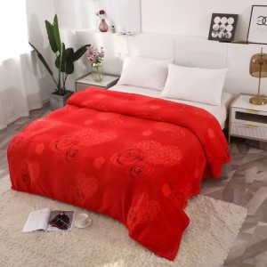 Patura pufoasa cocolino 200x230cm, 240g/mp, Rosu, trandafiri, inimioare