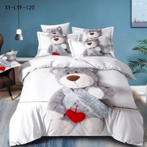 Lenjerie de Pat Dublu,  Finet, 6 piese, Imprimeu 3D Digital Realist, Exact ca în Poză – Culori Durabile, Vopsea Skin-Friendly și Întreținere Ușoară, Alb, Gri, ursuleti