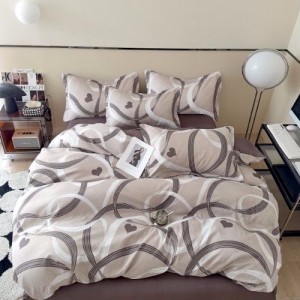 Lenjerie pat dublu,  FINET, 6 piese, Maro, inimioare