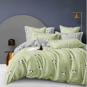 Lenjerie pat 1 PERSOANA,  FINET, 4 piese, Jojo Home, Verde, ursuleti panda