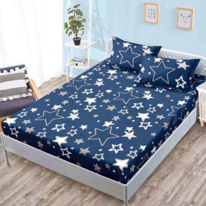 Cearsaf cu elastic, FINET, 160x200cm, 2 fete de perne 50x70cm, Albastru, Alb, Steluțe – confort și eleganță pentru patul tău