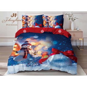 Lenjerie pat dublu, FINET, Digital Print, Craciun, Albastru, om de zapada Lenjerie pat dublu, FINET, Digital Print, Craciun, Albastru, om de zapada