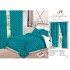 Lenjerie pat dublu,  FINET, 8 piese, cu 2 DRAPERII INCLUSE, Turquoise, Alb, stelute [3]