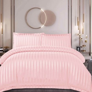 Lenjerie de Pat Dublu, HoReCa, 4 Piese din Damasc Finetat - Lux, Confort și Întreținere Ușoară, Fără Călcare, Roz