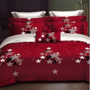 Lenjerie pat dublu,  FINET, 6 piese, Rosu, stelute
