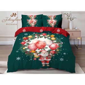Lenjerie pat dublu, FINET, Digital Print, Craciun, Verde, Rosu, Moș Crăciun, coroniță de brad Lenjerie pat dublu, FINET, Digital Print, Craciun, Verde, Rosu, Moș Crăciun, coroniță de brad