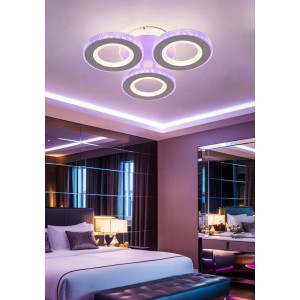 Lustra LED RFAN, Model M600-3, Cu Telecomanda, 3 Tipuri De Lumina Plus Lumina RGB, Intensitate Reglabila, 76W, Alb