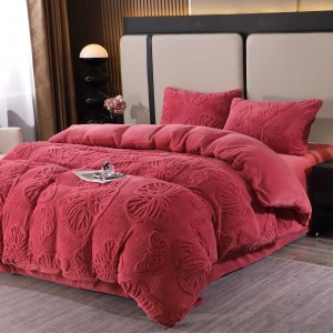 Lenjerie de Pat Dublu, Cocolino Ultra Pufoasă, 4 piese, cu Fluturi 3D – Somn Regal în Confort Absolut, Roz ars, fluturi