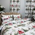 Set Lenjerie Pat Dublu Crăciun 4 Piese + 2 Draperii 150x235cm din Bumbac Ranforsat – Confort și Eleganță, Fabricat în România, Bleu, Verde, Rosu, peisaj montan de iarna, brazi, cabane, cerbi [6]