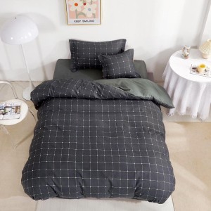 Lenjerie pat 1 PERSOANA,  FINET, 4 piese, cu ELASTIC, Gri, patratele