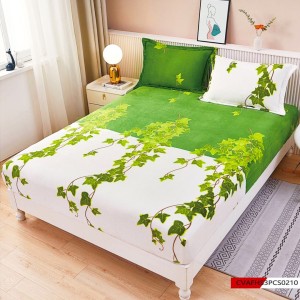 Cearșaf cu Elastic Cocolino 180x200x25 cm – Set cu 2 Fețe de Pernă, Gros și Pufos, Calitate Premium pentru Confort și Eleganță, Alb, Verde, frunze