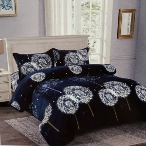 Lenjerie pat dublu, Super Pufoasa COCOLINO, 4 piese, Bleumarin, Alb, papadii