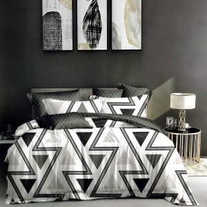 Lenjerie pat dublu,  FINET, 6 piese, Gri, forme geometrice