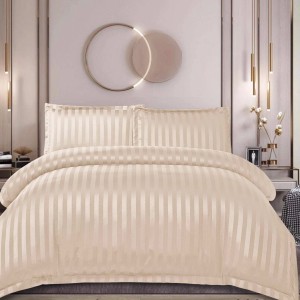 Lenjerie de Pat Dublu, HoReCa, 4 Piese din Damasc Finetat - Lux, Confort și Întreținere Ușoară, Fără Călcare, Bej deschis