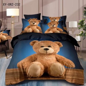 Lenjerie de Pat Dublu,  Finet, 6 piese, Imprimeu 3D Digital Realist, Exact ca în Poză – Culori Durabile, Vopsea Skin-Friendly și Întreținere Ușoară, Albastru, Bej, ursuleti