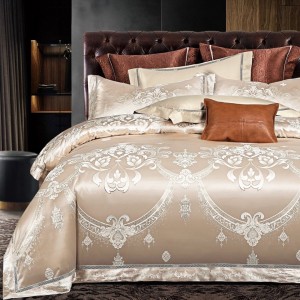 Lenjerie de Pat Dublu, Jacquard Premium Satinat, Set 6 Piese, Calitate Superioară, Luciu Elegant și Confort Desăvârșit, Gold Lenjerie de Pat Dublu, Jacquard Premium Satinat, Set 6 Piese, Calitate Superioară, Luciu Elegant și Confort Desăvârșit, Gold