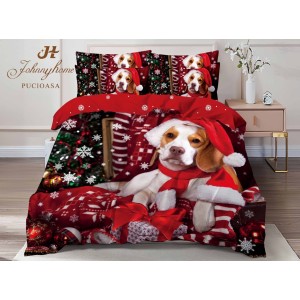 Lenjerie pat dublu, FINET, Digital Print, Craciun, Roșu, Negru, cățel, fulgi de nea Lenjerie pat dublu, FINET, Digital Print, Craciun, Roșu, Negru, cățel, fulgi de nea