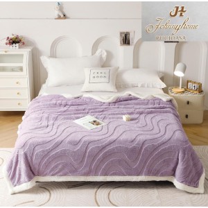 Pătură Super Soft Cocolino cu Blăniță, 200x230 cm – Eleganță și Căldură cu Model 3D în Relief, Valuri Elegante, Lila