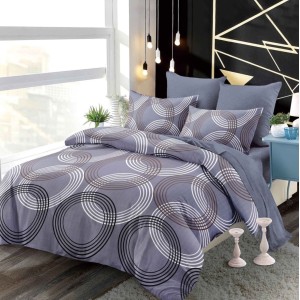 Lenjerie pat dublu,  FINET, cu elastic, 6 piese, Gri, cercuri