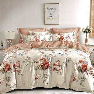 Lenjerie pat dublu,  FINET, 6 piese, Bej, flori
