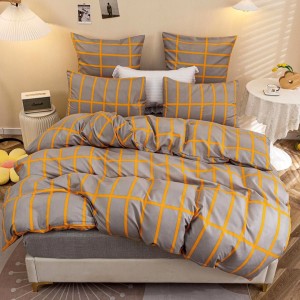 Lenjerie pat 1 PERSOANA, 4 piese, cu ELASTIC,  Bej, patratele