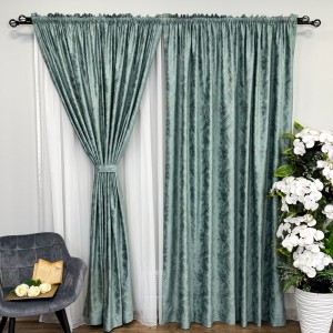 Set Draperii Catifea MYKONOS cu valuri rafinate aurii - 200cm x 250cm, Tiv lat ,  Aqua - V9