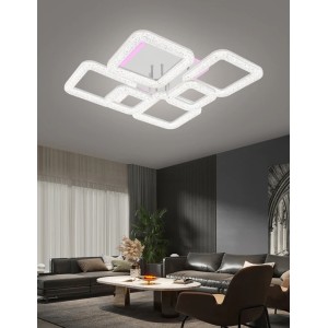 Lustra LED RFAN, Model R9133/4+2C, Cu Telecomanda, 3 Tipuri De Lumina Plus Lumina RGB, Intensitate Reglabila, 109W, Alb