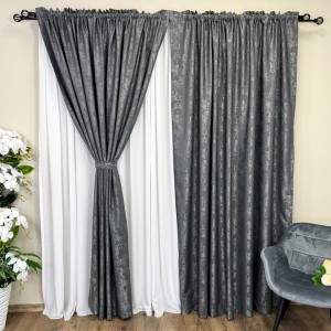 Draperie VENTI V1 din Jacquard model Nisip - 200cm x 180cm, rejansa bara, GRI ANTRACIT