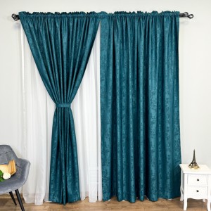 Set 2 Draperii VENTI V1 din Jacquard model Nisip - 100cm inaltime x 250cm inaltime , Rejansa pt. bara , TURQUOISE