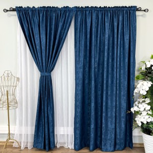 Set 2 Draperii VENTI V1 din Jacquard model Nisip - 150cm latime x 200cm inaltime , Rejansa pt. sina  ,BLEUMARIN