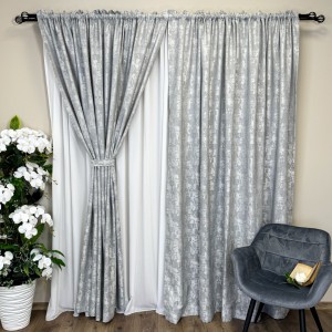 Set 2 Draperii VENTI V1 din Jacquard model Nisip - 200cm x240cm , Tiv lat , GRI DESCHIS