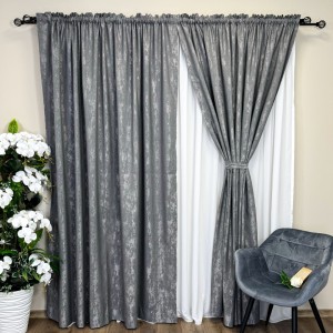 Set 2 Draperii VENTI V1 din Jacquard model Nisip - 200cm x 240cm, Tiv lat, GRI INCHIS