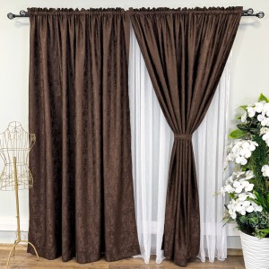 Set 2 Draperii VENTI V1 din Jacquard model Nisip - 200cm x 240cm,Tiv lat , MARO