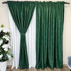 Set 2 Draperii VENTI V1 din Jacquard model Nisip 200m x 240m, Tiv lat, VERDE SMARALD