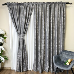 Draperie din Jacquard model Nisip, 140cm latime x 260cm înălțime, cu TIV LAT, GRI MEDIU