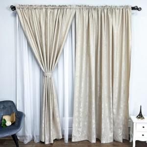 Set 2 Draperii VENTI V1 din Jacquard model Nisip - 200cm x 240cm, Tiv lat, CREM