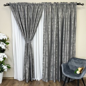 Set 4 bucati Draperie VENTI V2 din Jacquard model Nisip, GRI INCHIS, 1.4m latime x 220cm inaltime, cu rejansa pantru sina