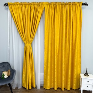 Set 2 Draperii VENTI V1 din Jacquard model Nisip - 200cm x 240cm, Tiv lat ,GALBEN