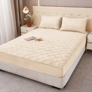 Husă Matlasată Tip Topper din Catifea 180x200cm, cu 2 Fețe de Pernă 50x70cm -  Somn Odihnitor și Susținere pentru Spate, Crem