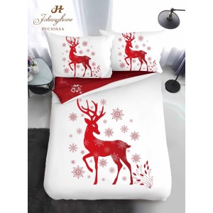 Lenjerie pat 1 PERSOANA, BUMBAC FINET, 4 piese, Identică cu Poza, Craciun, Alb, Roșu, ren Lenjerie pat 1 PERSOANA, BUMBAC FINET, 4 piese, Identică cu Poza, Craciun, Alb, Roșu, ren