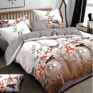 Lenjerie pat dublu,  FINET, 6 piese, Gri-Maro, fluturi