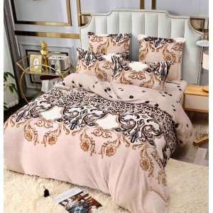 Lenjerie pat dublu, Super Pufoasa COCOLINO, 6 piese, Jojo Home, Bej, Maro, model elegant