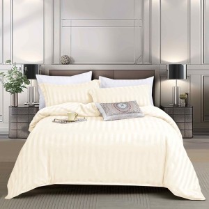 Lenjerie de Pat 1 Persoana, HoReCa, 4 Piese din Damasc Finetat - Lux, Confort și Întreținere Ușoară, Fără Călcare, Crem