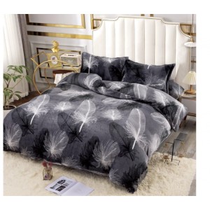 Lenjerie pentru Pat Dublu, Cocolino Premium, 4 Piese – Plușată, Groasă, și Călduroasă, Ideală pentru Iarnă –  Confort Maxim, Antișifonare, Gri, pene